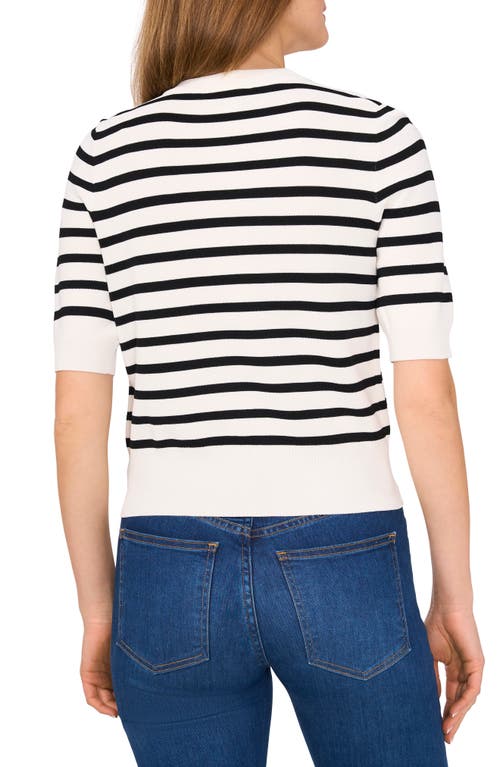 Cece Stripe Short Sleeve Cardigan With Goldtone Buttons In Antique White