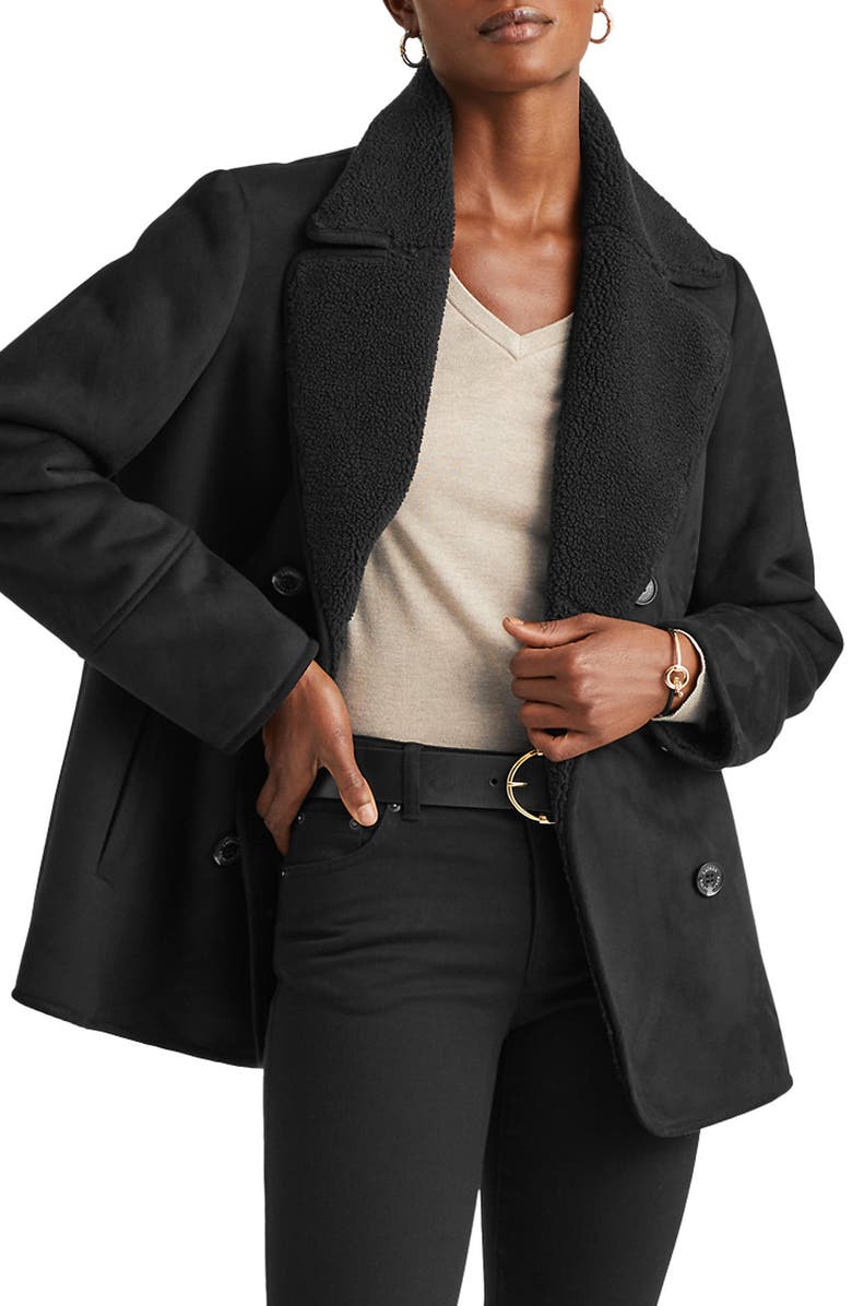 Lauren Ralph Lauren Faux Suede Jacket with Faux Shearling Trim, Main, color,