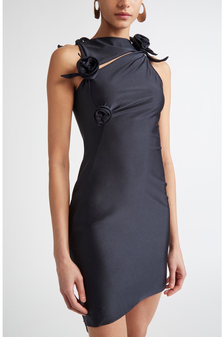 Asymmetric Flower Minidress, Alternate, color, BLACK
