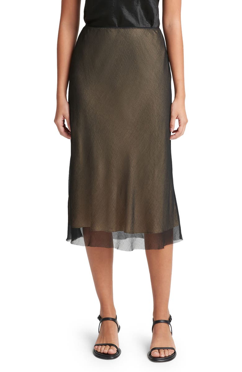 Vince Layered Slip Skirt, Main, color, Black/Chamois