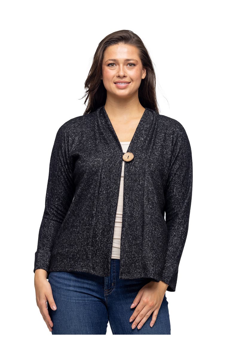 24seven Comfort Apparel Single Button Front Long Sleeve Womens Cardigan, Main, color, Black