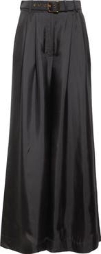 Zimmermann Belted Pleated Wide Leg Silk Trousers