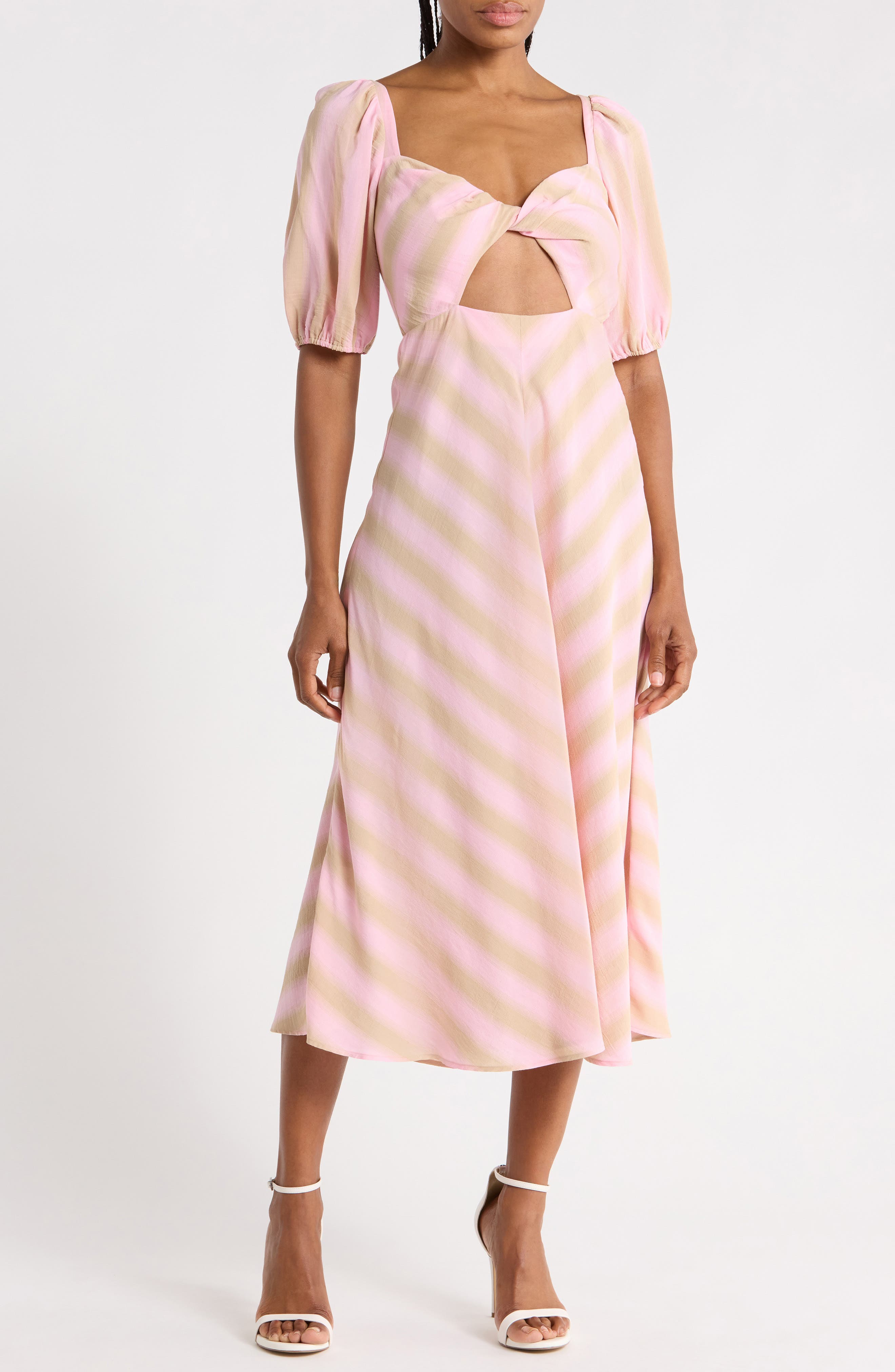Twist Front Puff Sleeve Dress