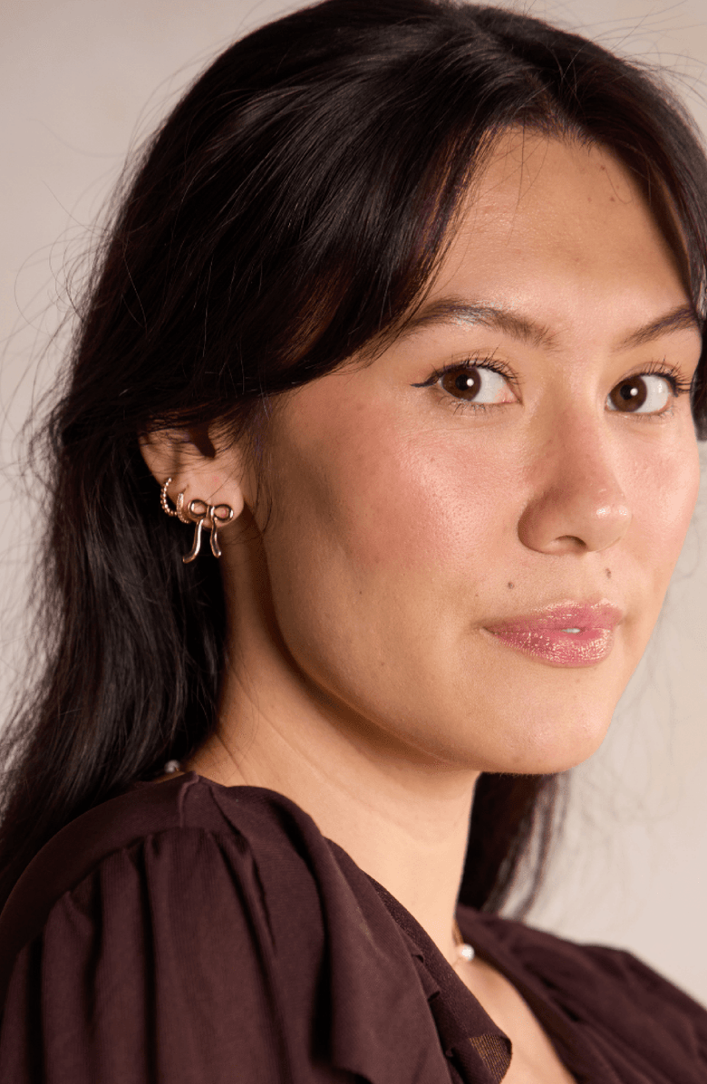 Nickel & Suede Vintage Bow Stud Earrings, Alternate, color, Gold