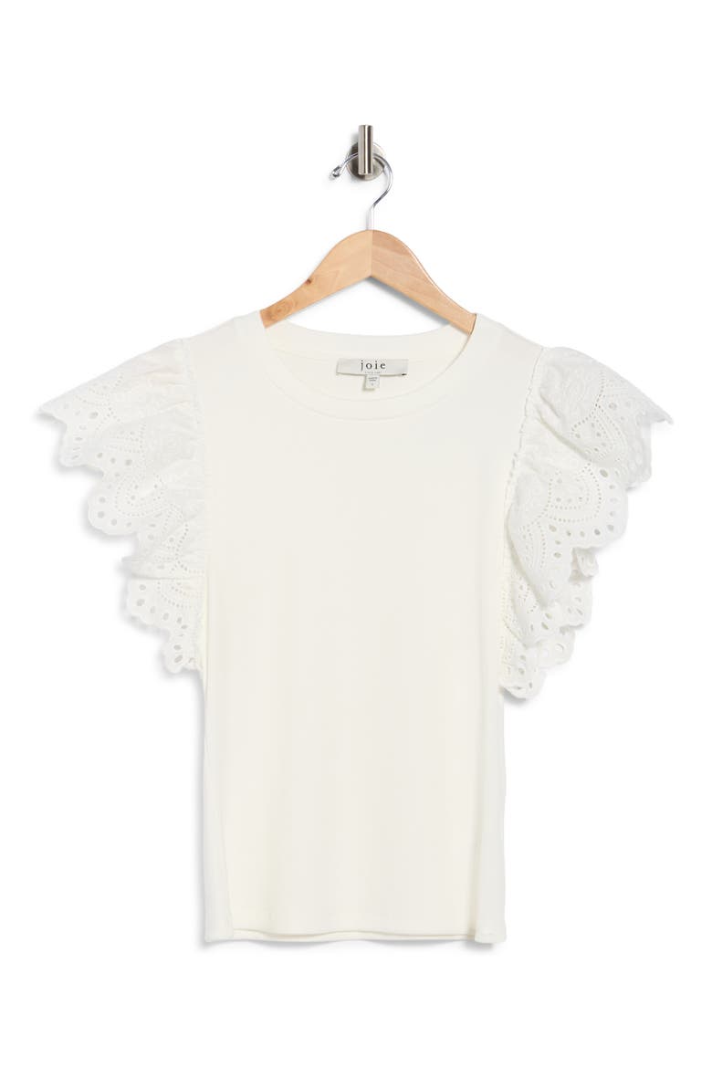 Embroidered Cap Sleeve Top, Alternate, color, IVORY/ IVORY