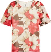 Anne Klein Floral Print Ruched Sleeve Top