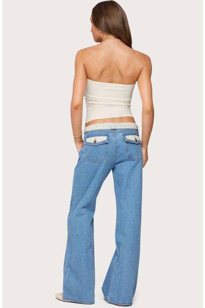 Florla Foldover Low Rise Wide Leg Jeans, Alternate, color, BLUE
