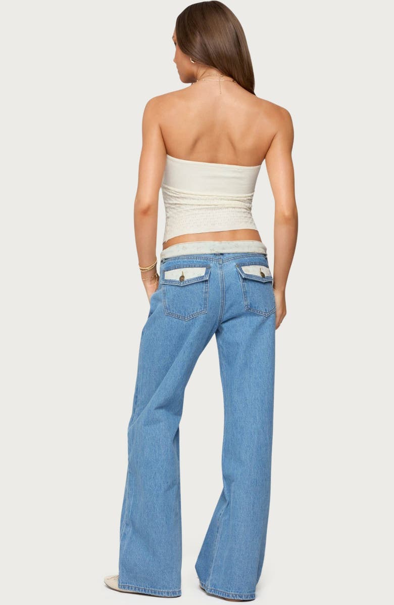 EDIKTED Florla Foldover Low Rise Wide Leg Jeans, Alternate, color, Blue