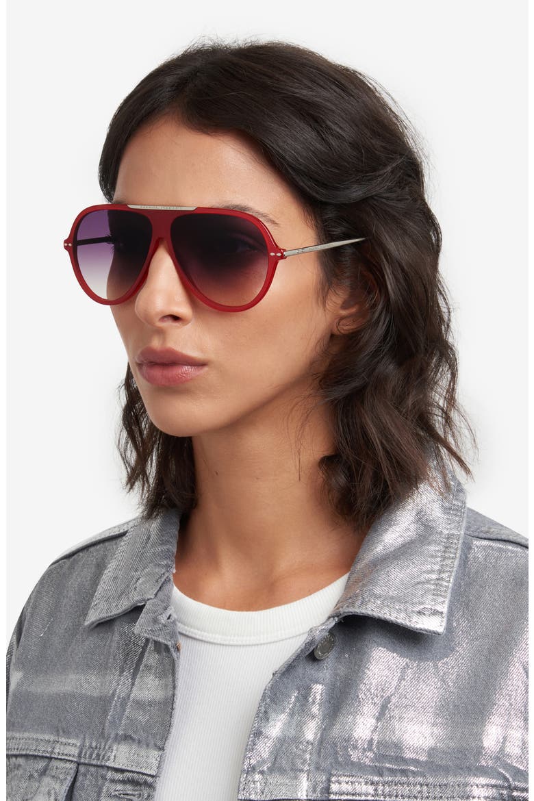 60mm Oversize Pilot Sunglasses, Alternate, color, RED SILVER