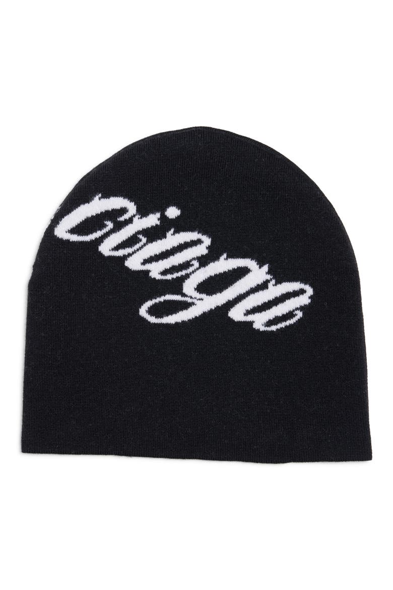 Jacquard Logo Wool Beanie, Alternate, color, 1070 BLACK/ WHITE