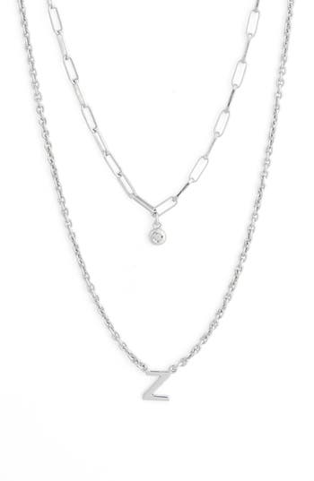 Meshmerise Diamond Initial Charm Necklace In Metallic