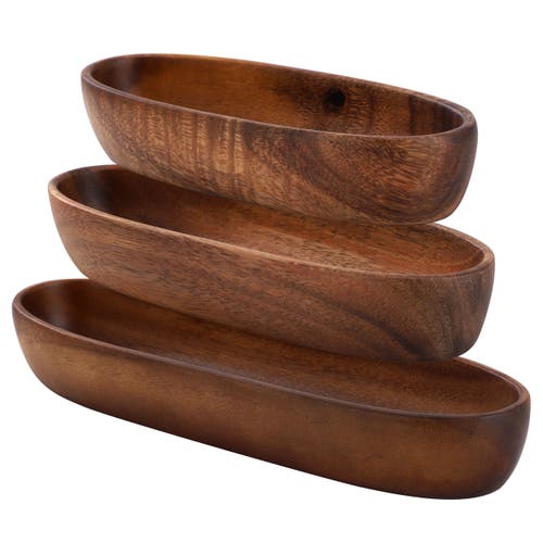 Megachef 3 Piece Acacia Wood Oval Serving Bowls In Assorted Sizes In Brown