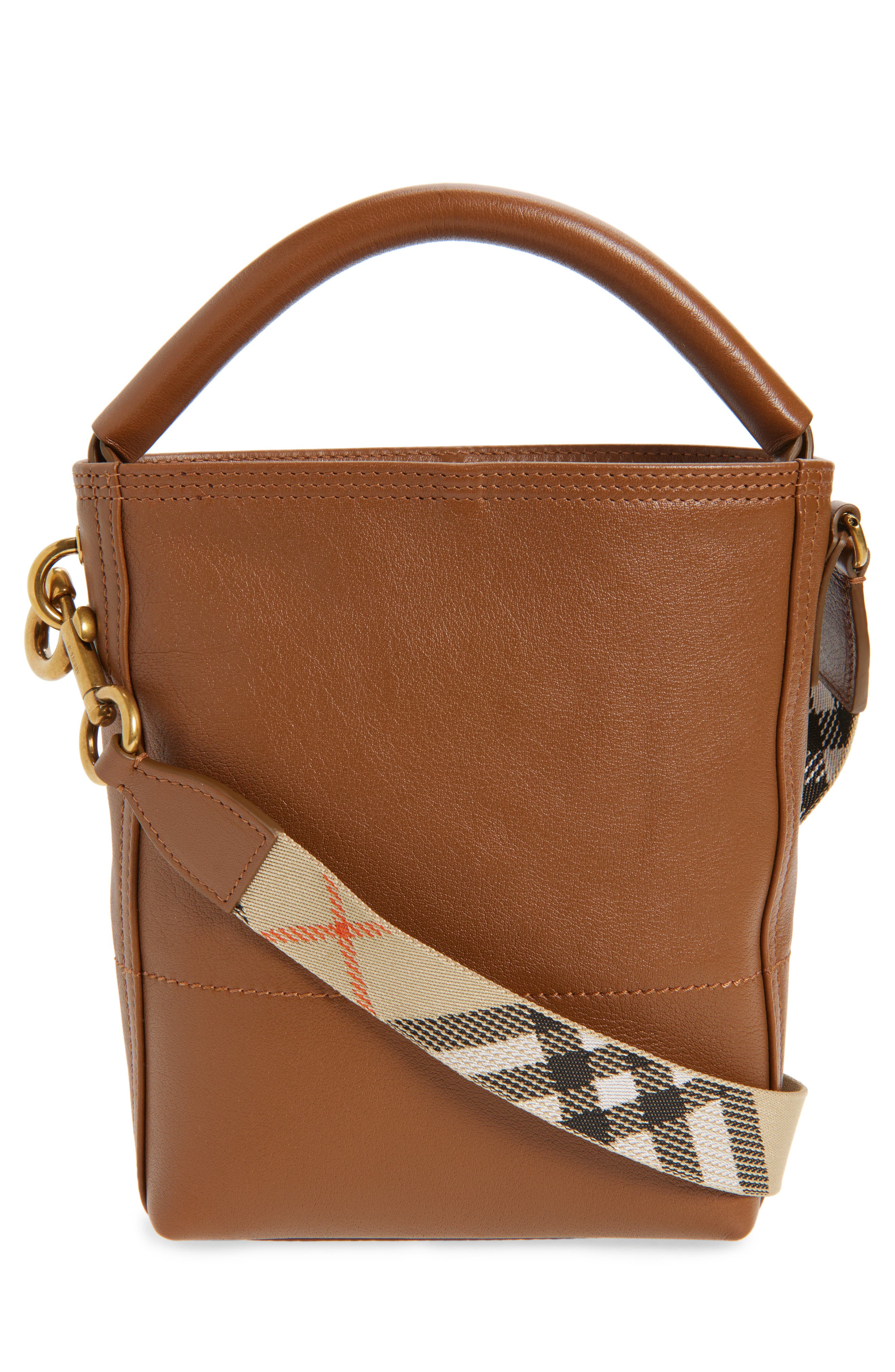 Burberry Mini B Clip Leather Bucket Bag, Alternate, color, Hazel