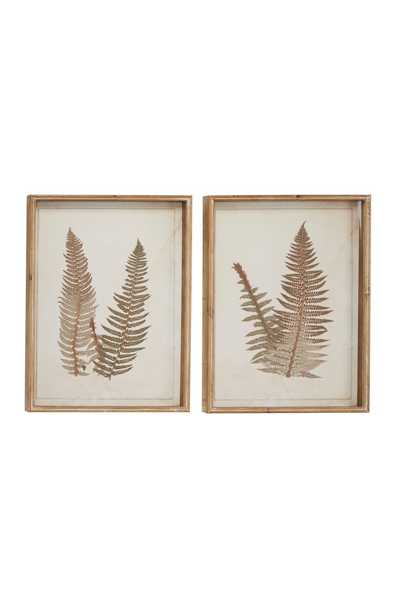 SONOMA SAGE HOME Brown Wood Fern Leaf Framed Wall Art with White Backing - Set of 2, Main, color, 
