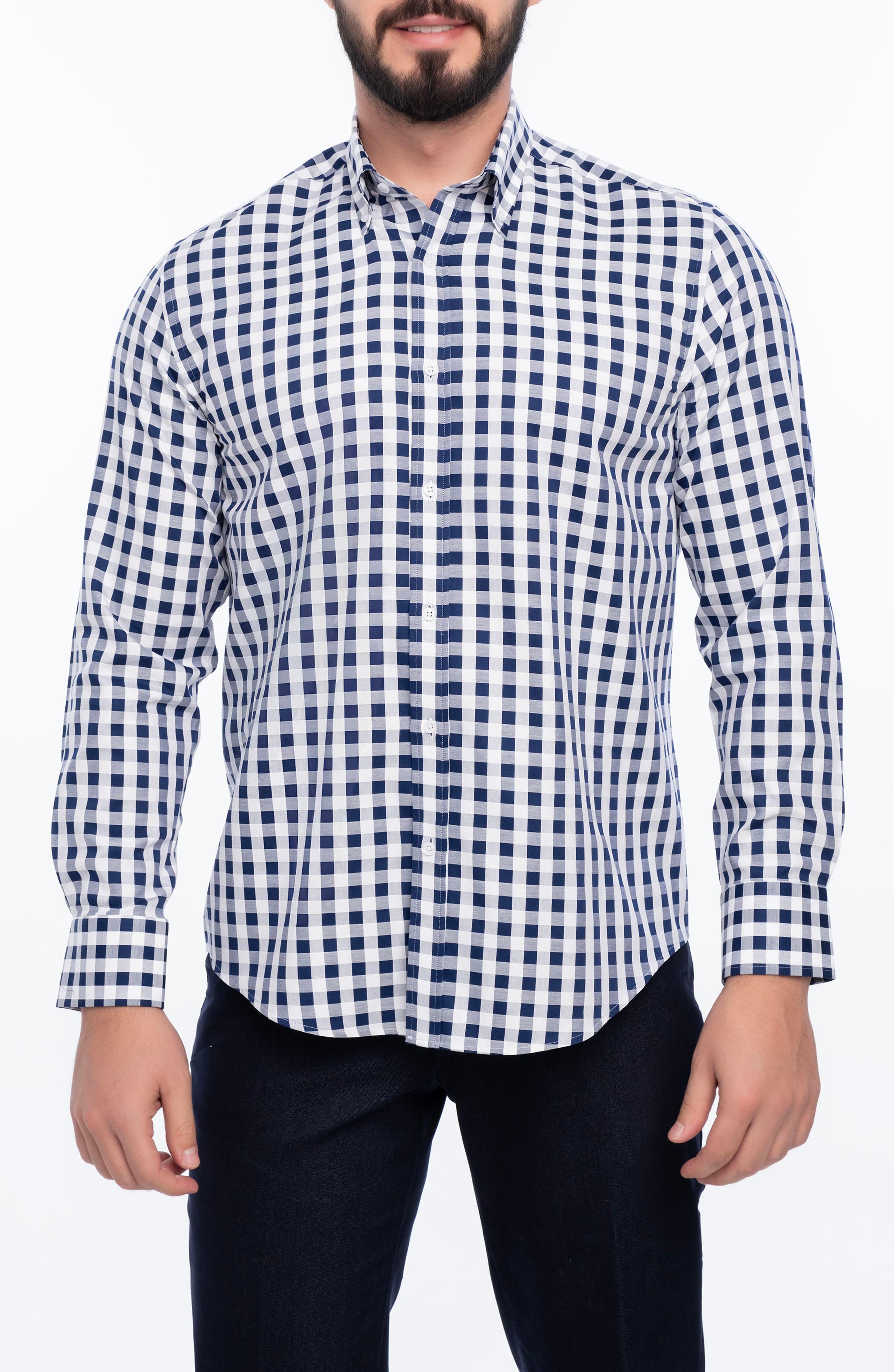 VELLAPAIS Gingham Cotton Slim Fit Button Down Shirt