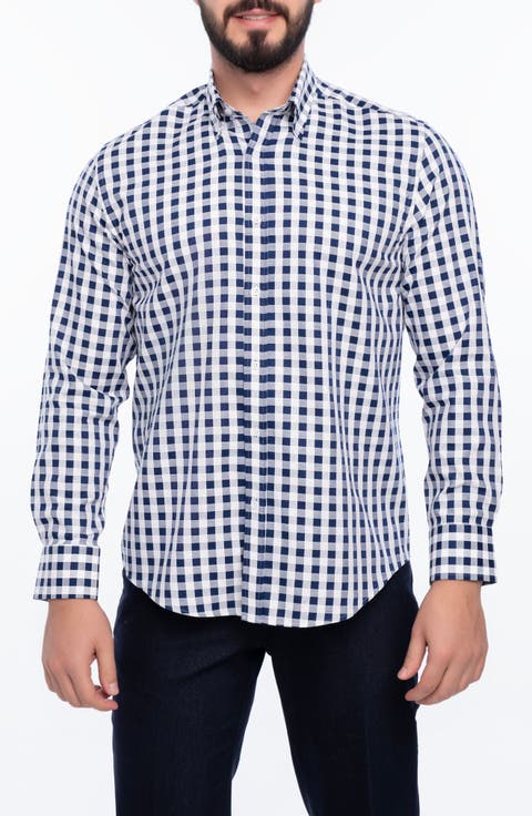 Gingham Cotton Slim Fit Button Down Shirt
