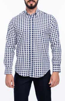 VELLAPAIS Gingham Cotton Slim Fit Button Down Shirt