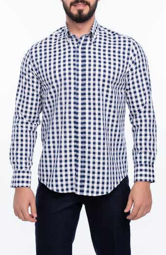 VELLAPAIS Gingham Cotton Slim Fit Button Down Shirt
