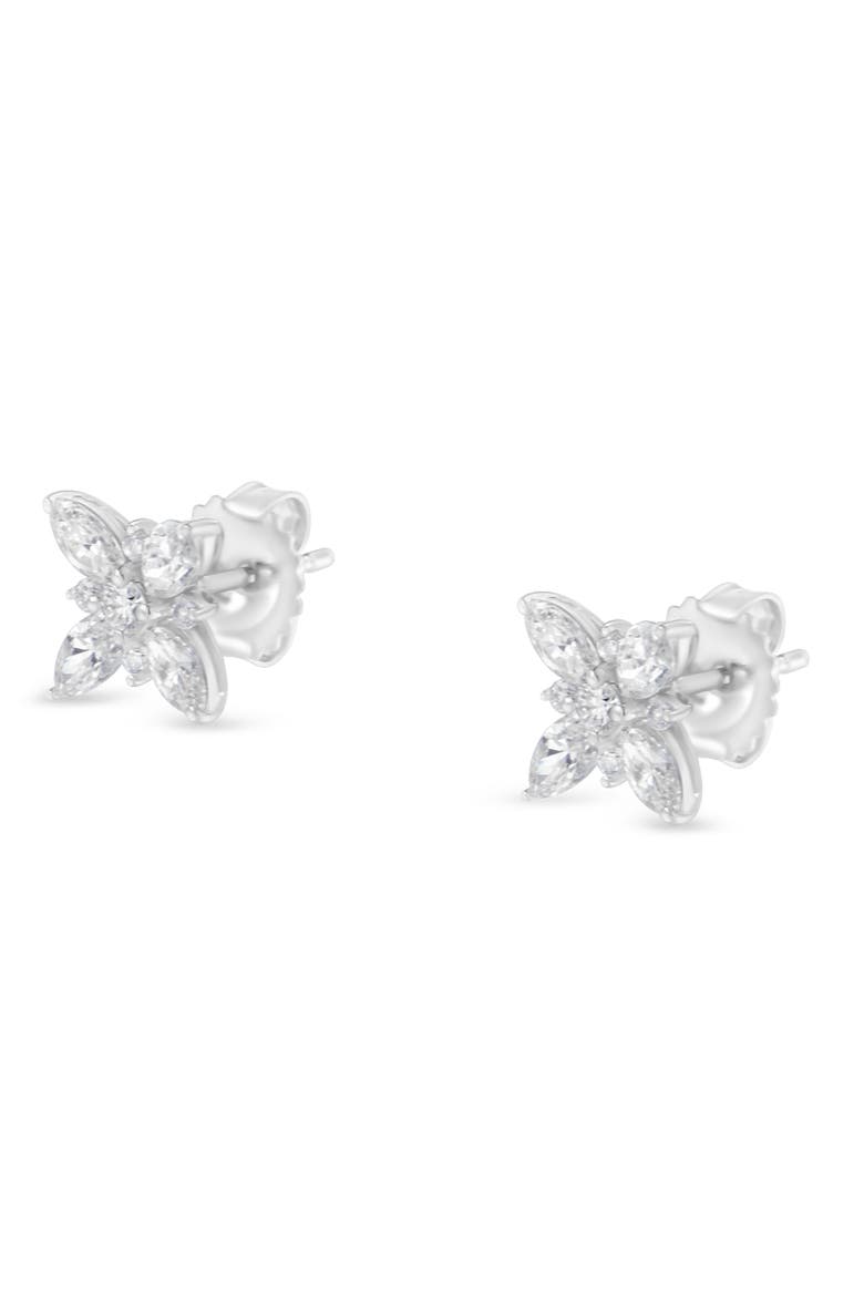 14K White Gold Marquise Diamond Flower Stud Earring, Alternate, color, White Gold