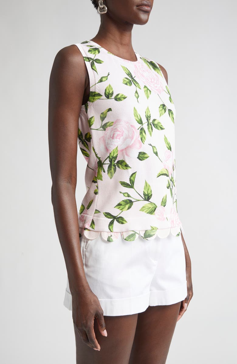 Oscar de la Renta English Rose Print Sleeveless Sweater, Alternate, color, 