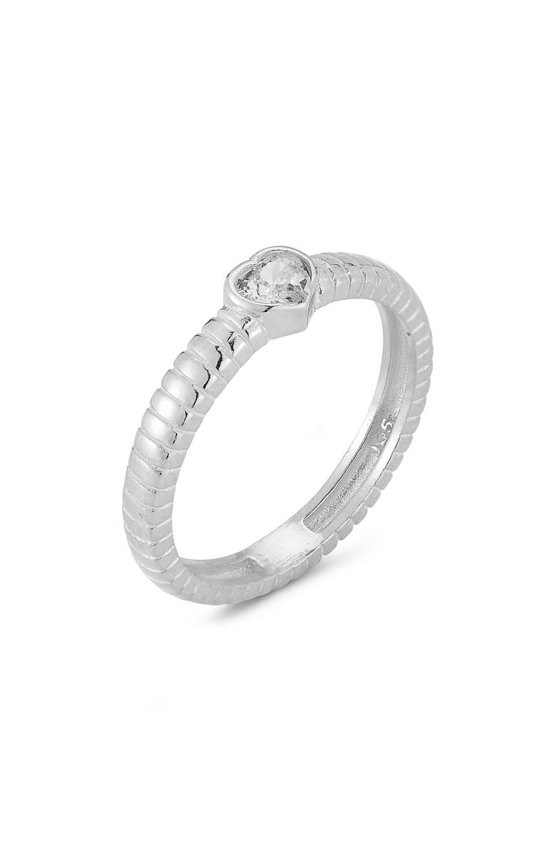 SPHERA MILANO Rhodium Plated Heart Shape CZ Ring, Alternate, color, Silver