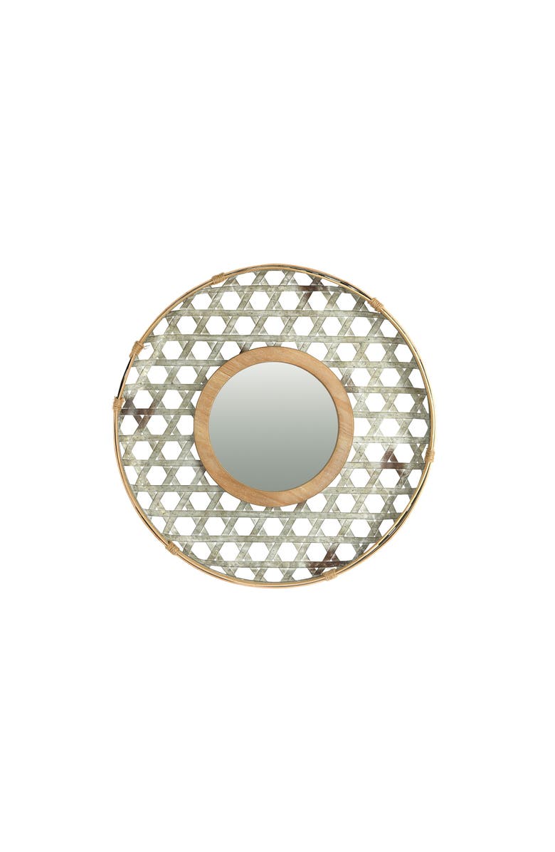 Storied Home Round 2 Tone Lattice Metal Framed Wall Mirror, Wood and Galvanized Finish, Main, color, Silver