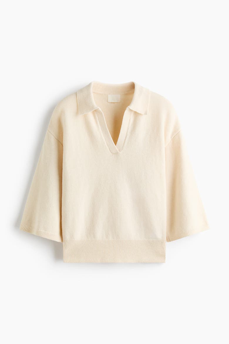 Fine-Knit Polo Shirt, Alternate, color, Cream