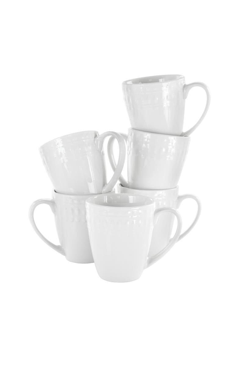 Elama Cara 6 Piece 10 Ounce Porcelain Cup Set, Main, color, White