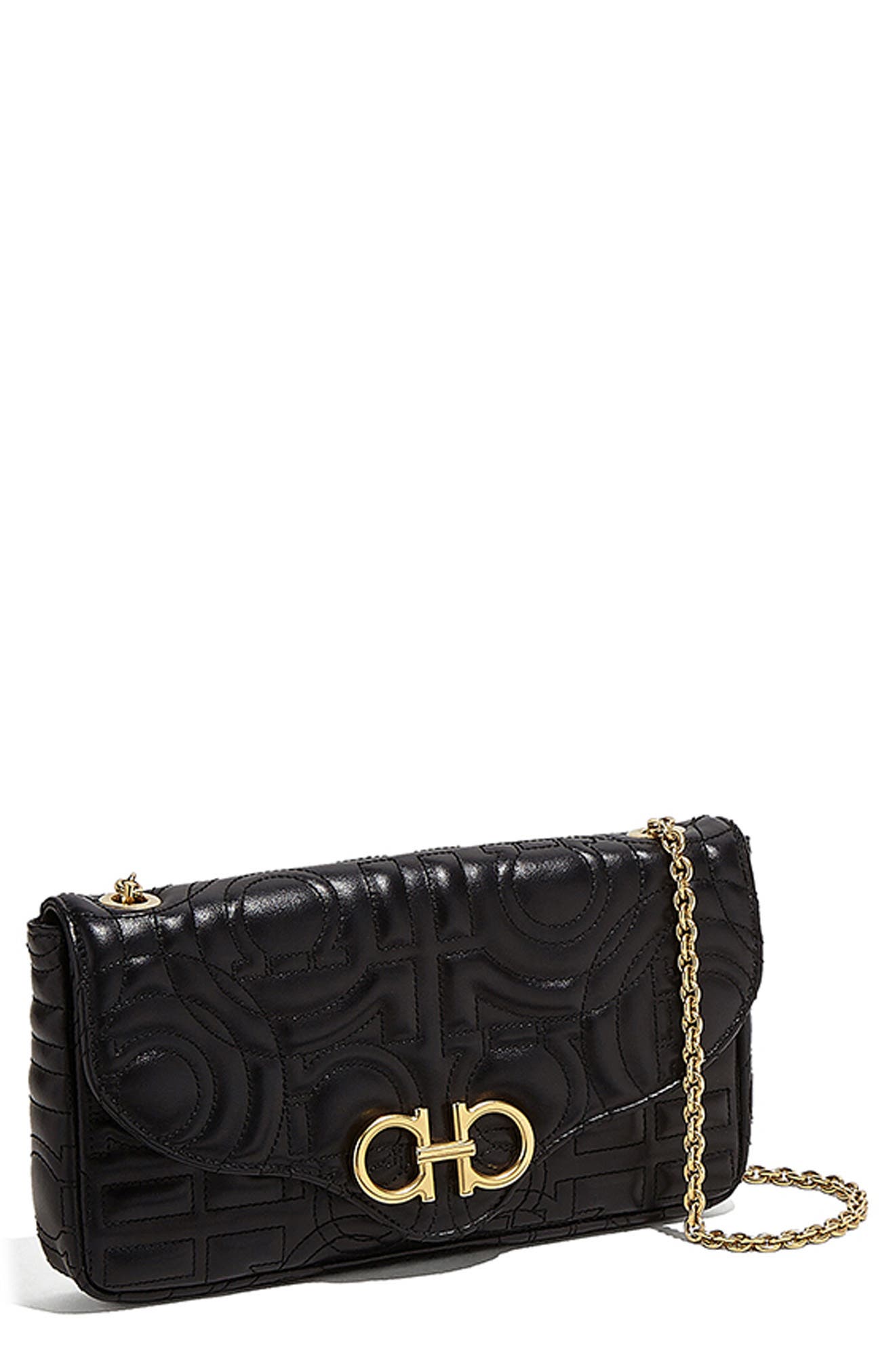 FERRAGAMO Salvatore Ferragamo Gancini Matelassé Leather Shoulder Bag, Main, color, 