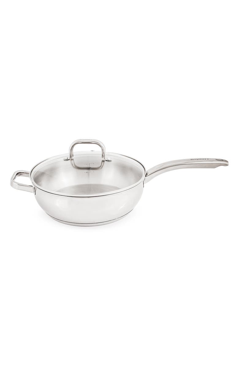 BergHOFF Stainless Steel Deep Skillet with Glass Lid, Main, color,