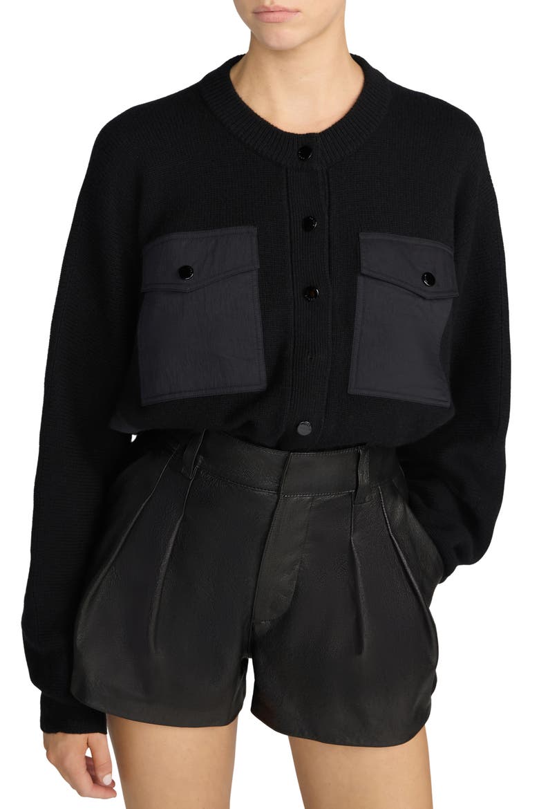 Mixed Media Cashmere Cardigan, Main, color, BLACK