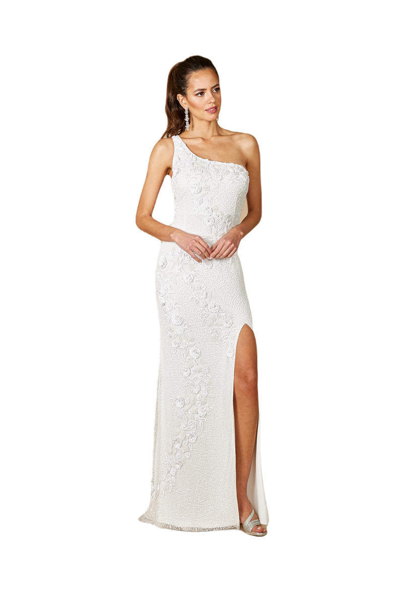 Fleur One Shoulder Floral Beaded Wedding Gown, Main, color, Ivory