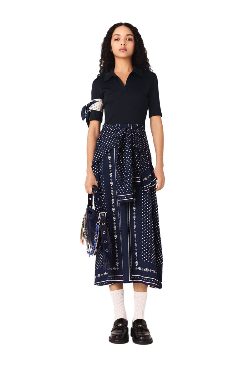 Patterned mixed-material dress, Main, color, Navy dot bandana print