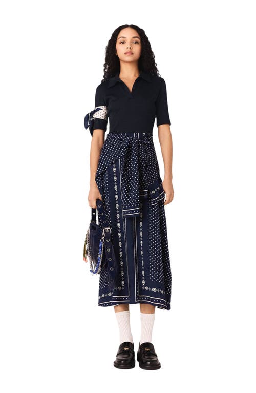 maje Patterned mixed-material dress in Navy Dot Bandana Print at Nordstrom, Size 38