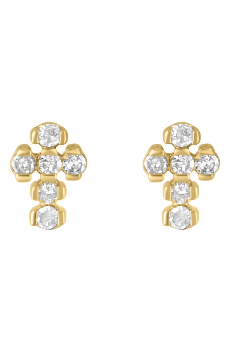EFFY 14K Gold Plated Sterling Silver Diamond Cross Mini Stud Earrings - 0.12ct., Main, color,
