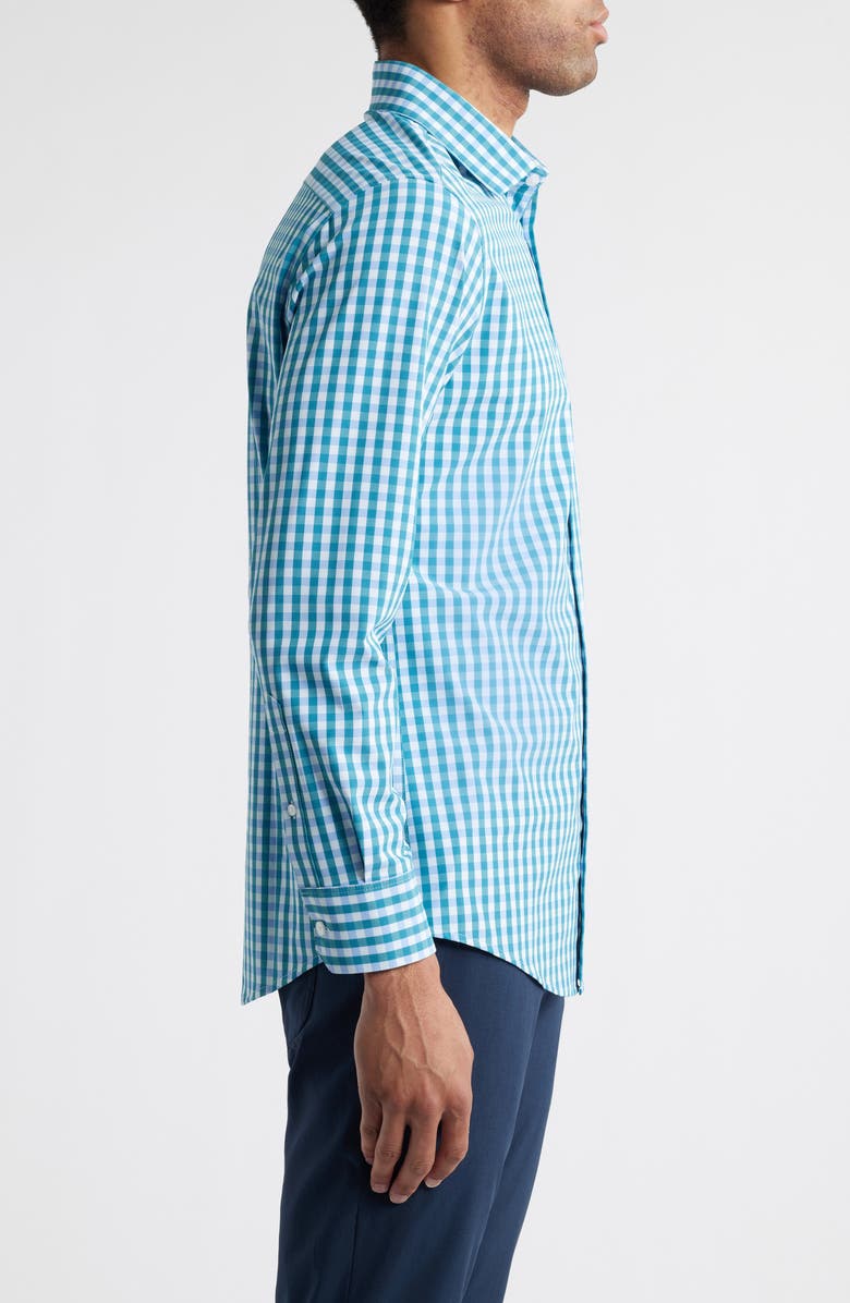 Mizzen+Main Leeward Trim Fit Gingham Stretch Button-Up Shirt, Alternate, color, Teal Madison Check