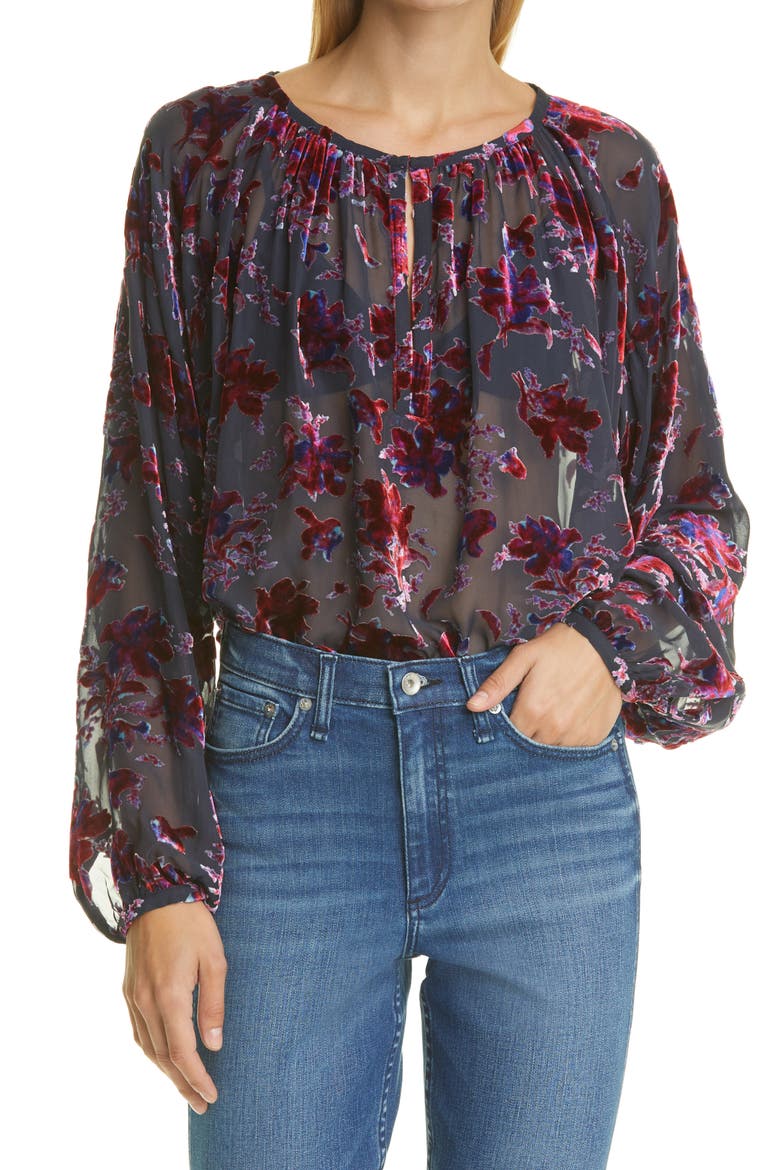 Yuni Floral Burnout Blouse, Main, color, PURPLE MULTI