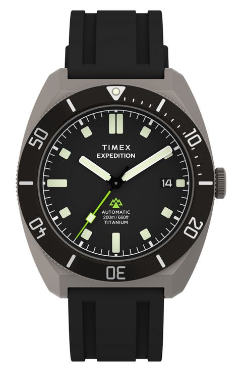Expedition Pioneer Titanium Automatic Rubber Strap Watch, 41mm