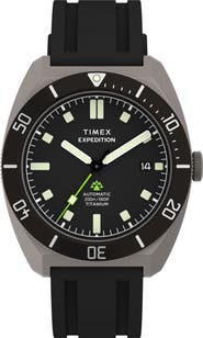 Timex® Expedition Pioneer Titanium Automatic Rubber Strap Watch, 41mm