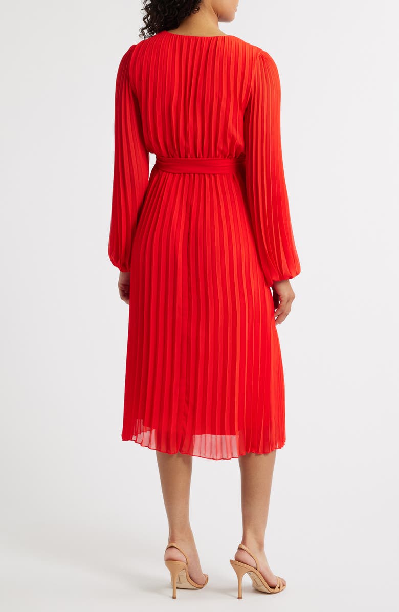 Sam Edelman Long Sleeve Plissé Dress, Alternate, color, Coral
