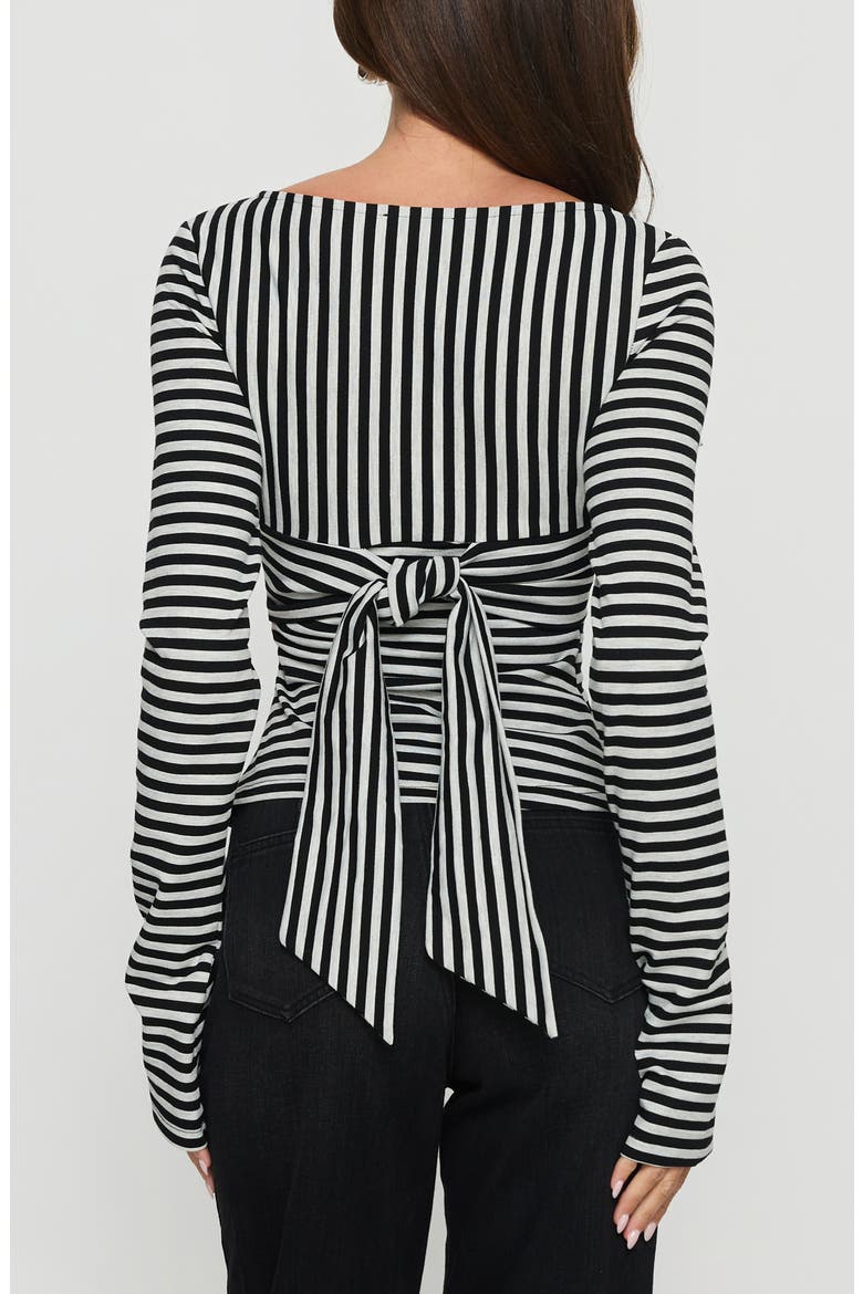 Madelon Long Sleeve Wrap Top, Alternate, color, BLACK / GREY STRIPE
