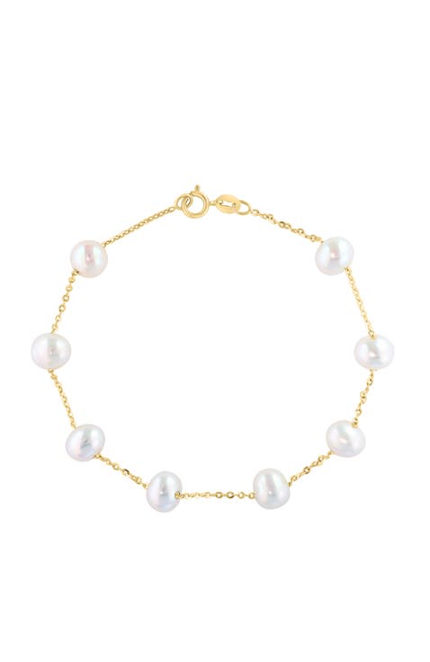 14K Yellow Gold  Fresh Water Pearl Single Strand Bracelet