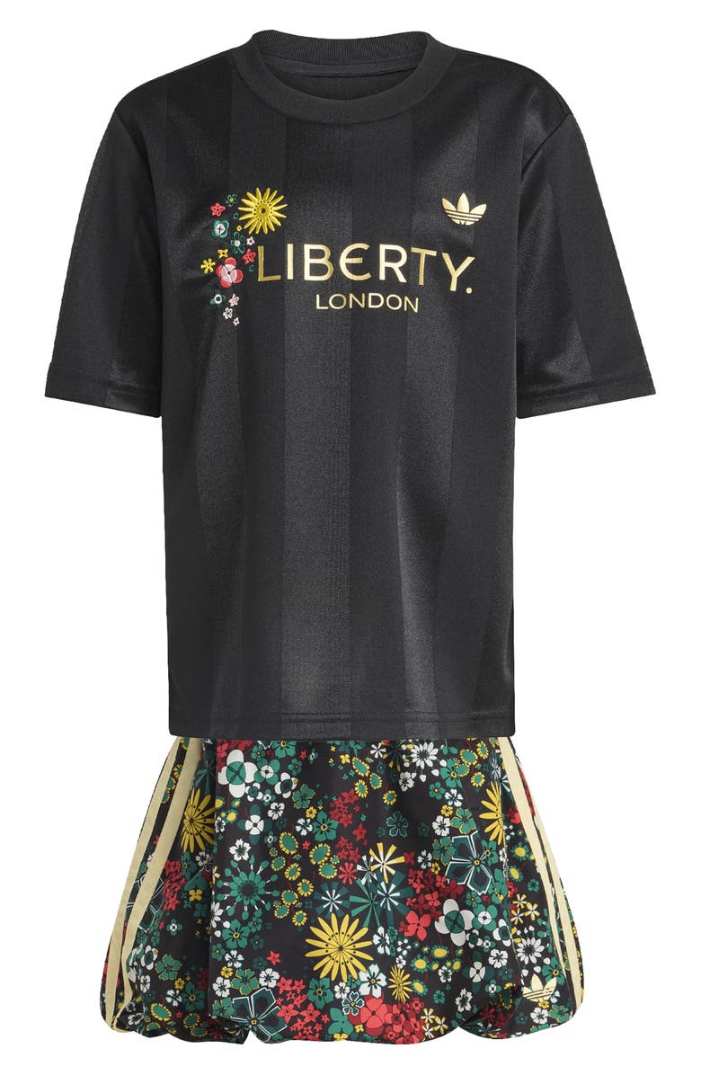 adidas x Liberty London Kids
 Recycled Polyester Jersey 
Skirt Set, Main, color, Black