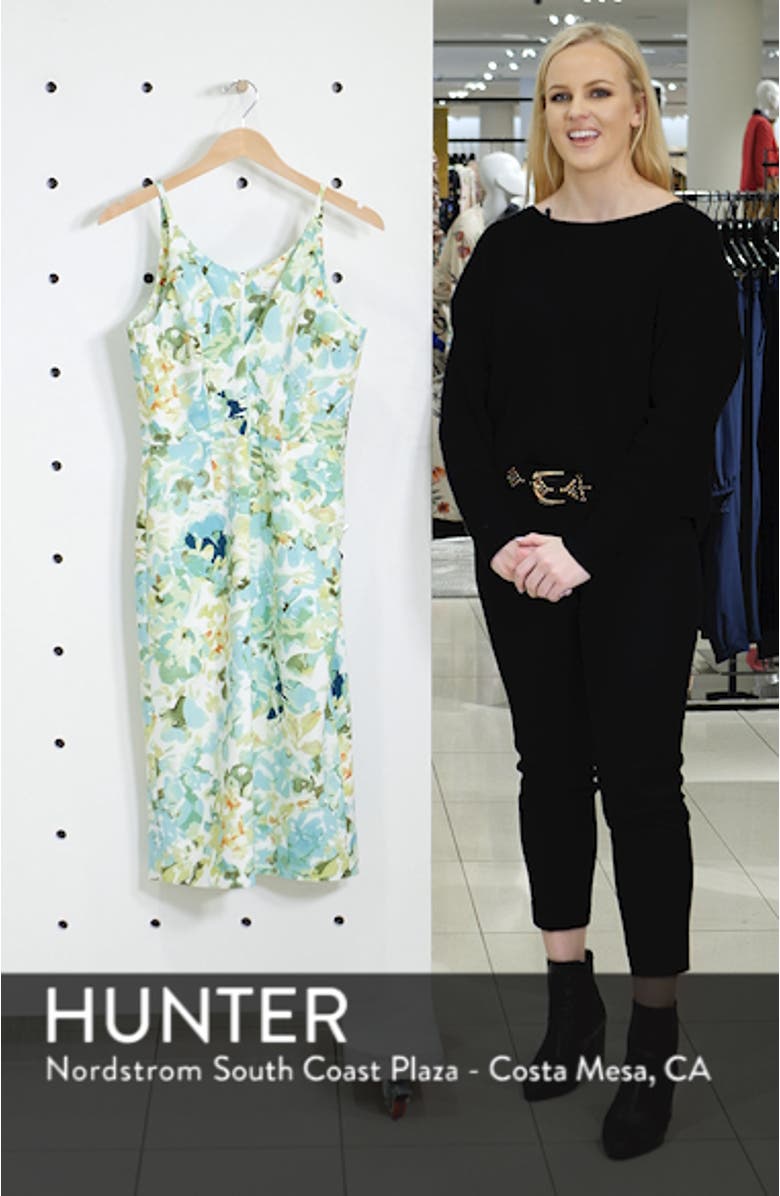 Lyla Watercolor Crepe Sheath Dress, sales video thumbnail