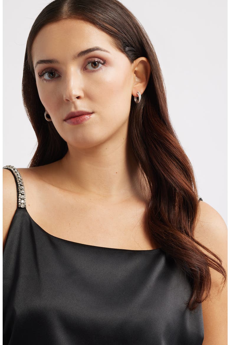Cubic Zirconia Double Hoop Earrings, Alternate, color, PLATINUM PLATED