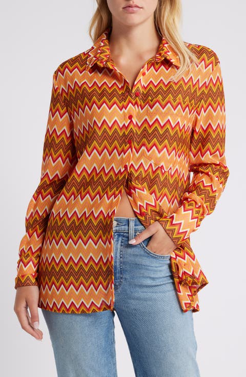 Chevron Stripe Oversize Button-Up Shirt
