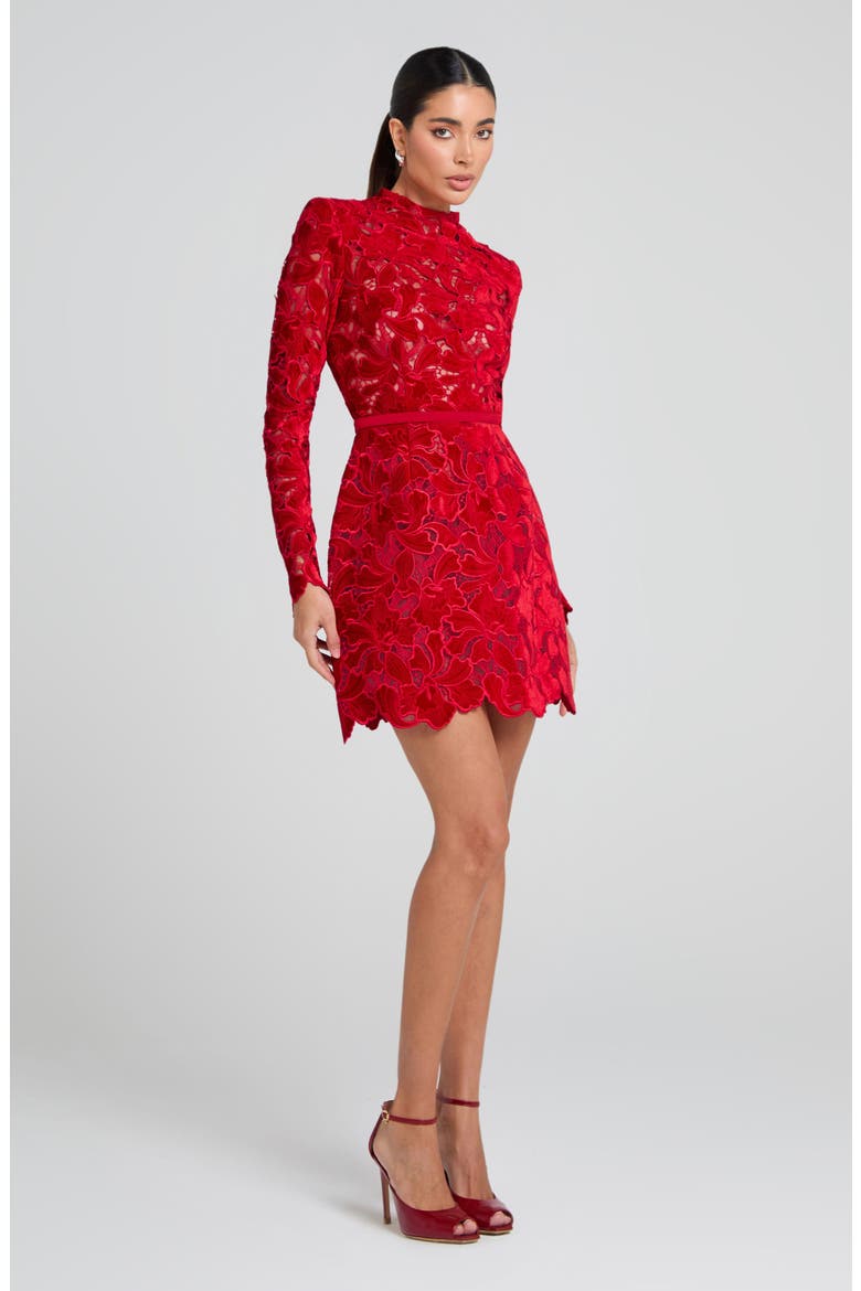 Lydia Lace Long Sleeve Minidress, Alternate, color, RED