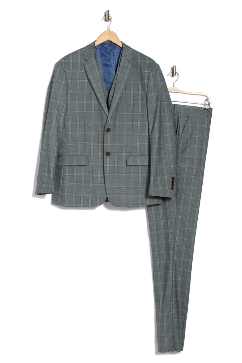 Slim Fit 3-Piece Plaid Suit, Alternate, color, GREEN
