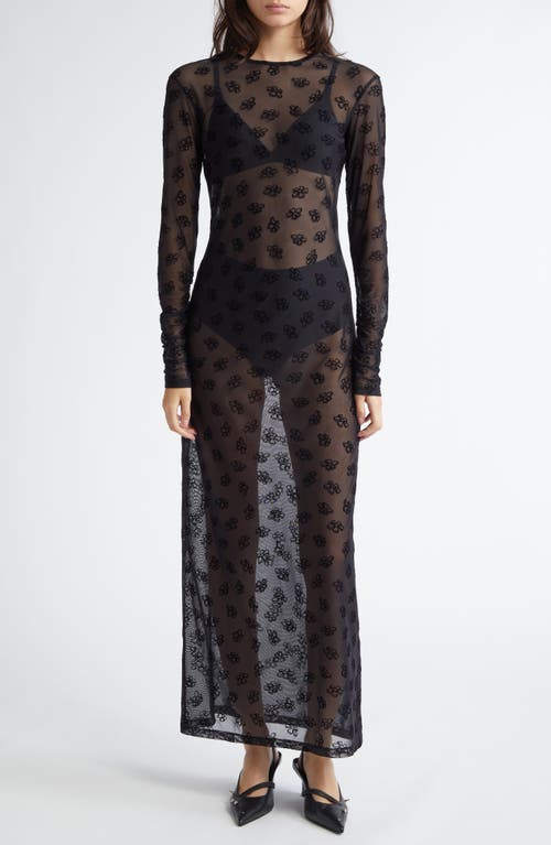 MACCAPANI Tere Long Sleeve Sheer Jersey Maxi Dress in Black 