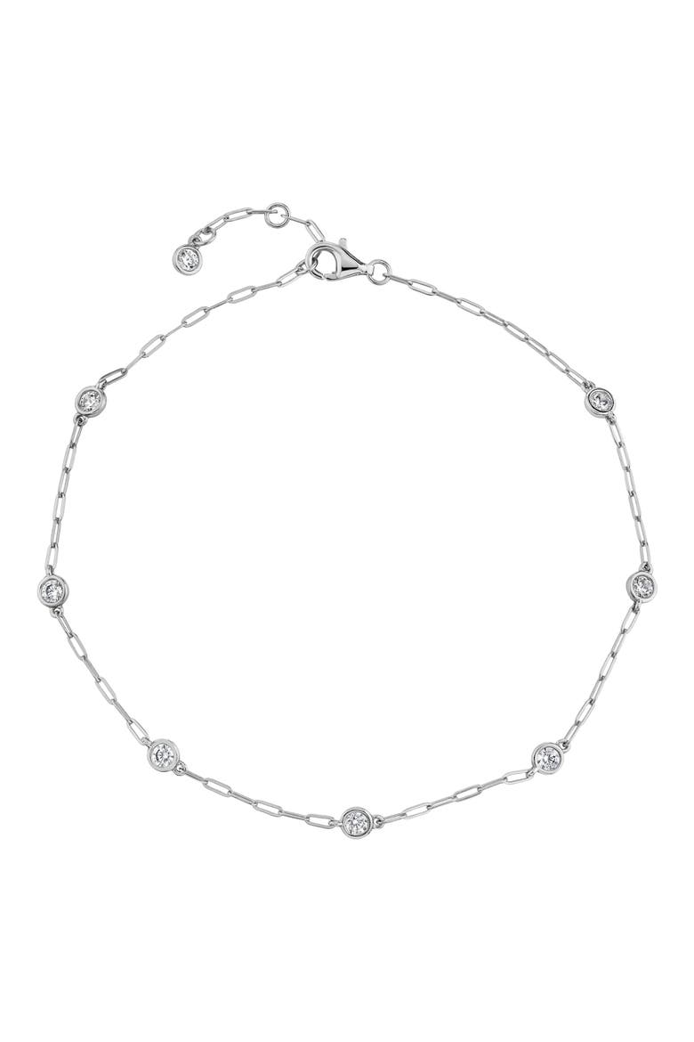 Aura Cubic Zirconia Station Anklet, Main, color, PURE PLATINUM/ CLEAR STONE